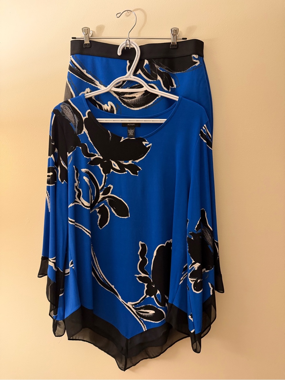 Alfani Blue & Black Floral Two-Piece Skirt Set